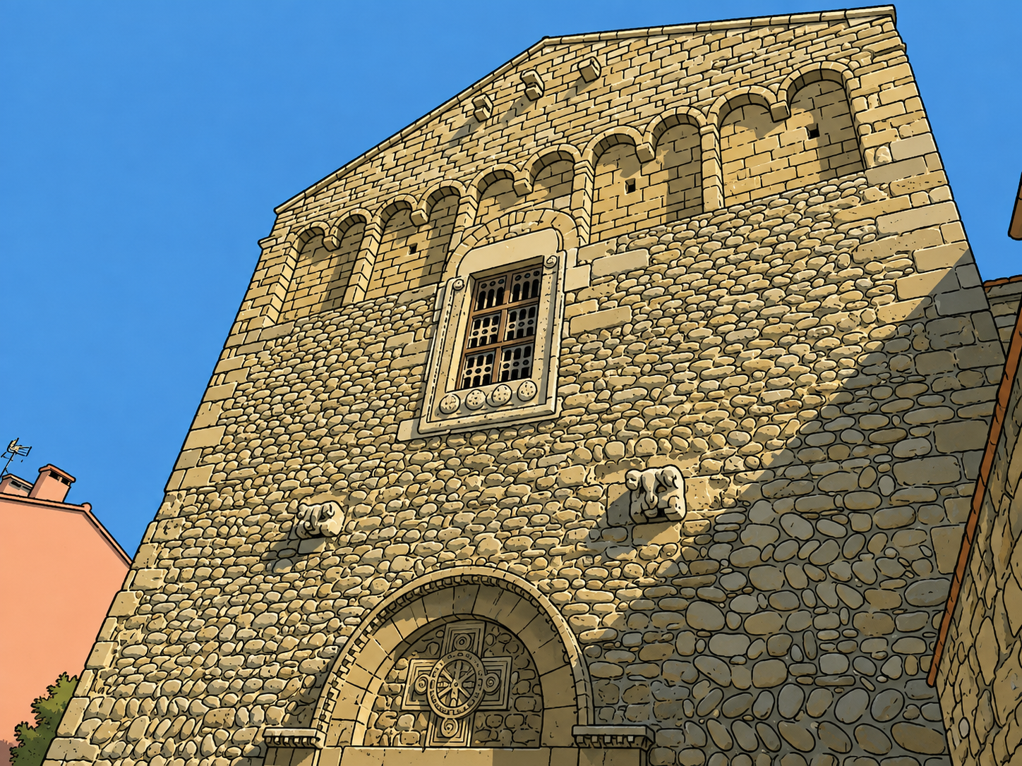 Façade de l'abbaye Saint-André, à Sorède